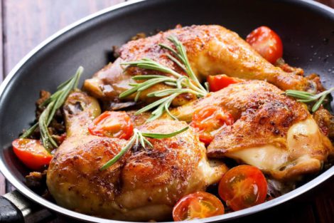 Chicken and Coriander served with a vegetable casserole