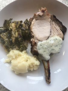 St Patricks Day Herb Crusted Pork and Cabbage with mashed potato